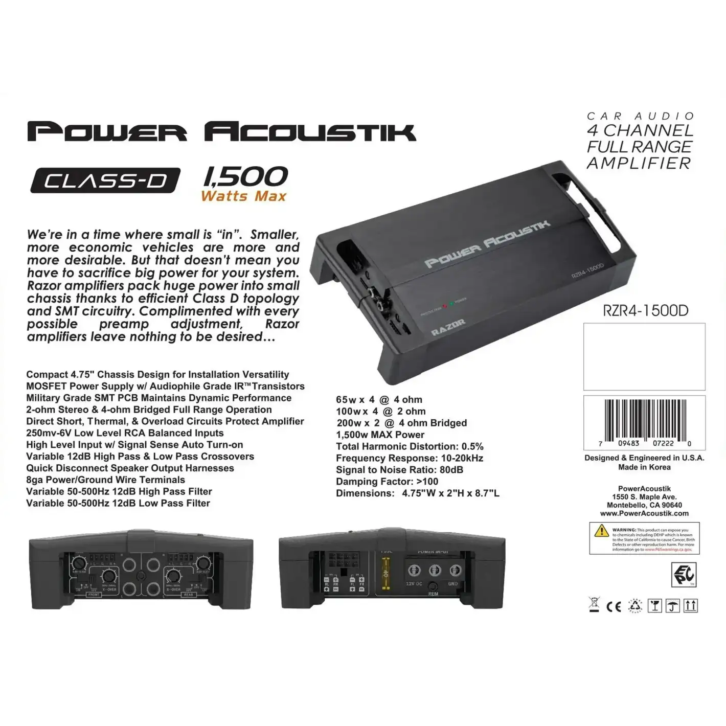 RZR4-1500D | 4-Channel Amplifier, Class D Full Range Amp, 1500W Max with SMT Circuitry - Image 4